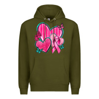 Army Green Breast Cancer Hearts Premium Hoodie - texasbilliewilder