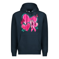 Navy Breast Cancer Hearts Premium Hoodie - texasbilliewilder