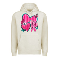 Oatmeal Heather Breast Cancer Hearts Premium Hoodie - texasbilliewilder