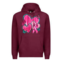 Burgundy Breast Cancer Hearts Premium Hoodie - texasbilliewilder