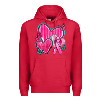 Cardinal Breast Cancer Hearts Premium Hoodie - texasbilliewilder