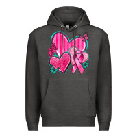 Charcoal Heather Breast Cancer Hearts Premium Hoodie - texasbilliewilder