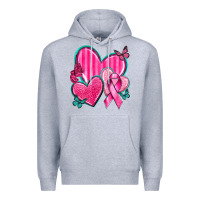 Heather Grey Breast Cancer Hearts Premium Hoodie - texasbilliewilder