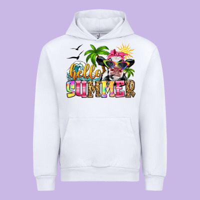 Hello Summer Cow Urban Hoodie Designed By Zillion Design Studio