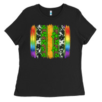 Black st patricks day rainbow brushstroke Ladies Tee - Artiststas