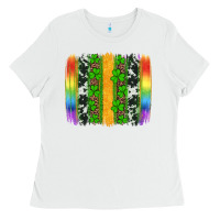 White st patricks day rainbow brushstroke Ladies Tee - Artiststas