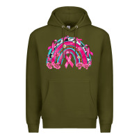 Army Green Breast Cancer Rainbow Premium Hoodie - texasbilliewilder