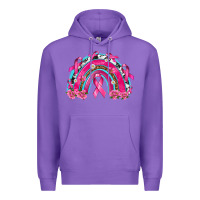 Purple Breast Cancer Rainbow Premium Hoodie - texasbilliewilder