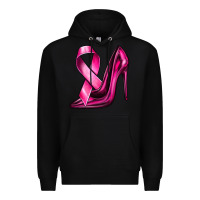 Black Breast Cancer Ribbon and Heels Premium Hoodie - texasbilliewilder