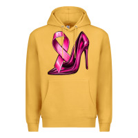 Mustard Breast Cancer Ribbon and Heels Premium Hoodie - texasbilliewilder