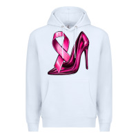 White Breast Cancer Ribbon and Heels Premium Hoodie - texasbilliewilder