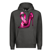 Charcoal Heather Breast Cancer Ribbon and Heels Premium Hoodie - texasbilliewilder