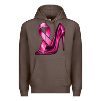 Coffee Breast Cancer Ribbon and Heels Premium Hoodie - texasbilliewilder
