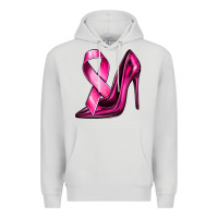 Dove Grey Breast Cancer Ribbon and Heels Premium Hoodie - texasbilliewilder