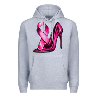 Heather Grey Breast Cancer Ribbon and Heels Premium Hoodie - texasbilliewilder