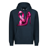 Navy Breast Cancer Ribbon and Heels Premium Hoodie - texasbilliewilder