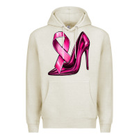 Oatmeal Heather Breast Cancer Ribbon and Heels Premium Hoodie - texasbilliewilder