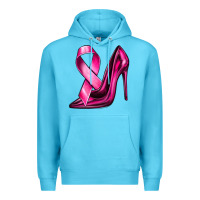 Ocean Blue Breast Cancer Ribbon and Heels Premium Hoodie - texasbilliewilder