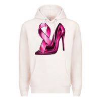 Pale Pink Breast Cancer Ribbon and Heels Premium Hoodie - texasbilliewilder