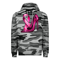 Slate Camo Breast Cancer Ribbon and Heels Premium Hoodie - texasbilliewilder