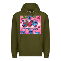 Army Green peace love stitch Premium Hoodie - Zillion Design Studio