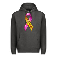 Charcoal Heather Breast Cancer Ribbon Softball Premium Hoodie - texasbilliewilder