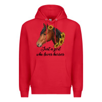 Red just a girl who loves horses Premium Hoodie - RanaPortraitStore