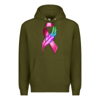 Army Green Breast Cancer Ribbon with Feather Premium Hoodie - texasbilliewilder