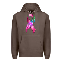 Coffee Breast Cancer Ribbon with Feather Premium Hoodie - texasbilliewilder