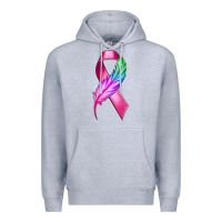 Heather Grey Breast Cancer Ribbon with Feather Premium Hoodie - texasbilliewilder