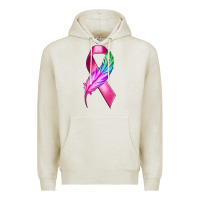 Oatmeal Heather Breast Cancer Ribbon with Feather Premium Hoodie - texasbilliewilder