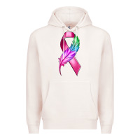 Pale Pink Breast Cancer Ribbon with Feather Premium Hoodie - texasbilliewilder