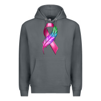 Rock Breast Cancer Ribbon with Feather Premium Hoodie - texasbilliewilder