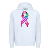 White Breast Cancer Ribbon with Feather Premium Hoodie - texasbilliewilder