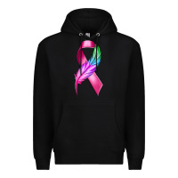 Black Breast Cancer Ribbon with Feather Premium Hoodie - texasbilliewilder