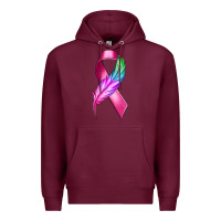 Burgundy Breast Cancer Ribbon with Feather Premium Hoodie - texasbilliewilder