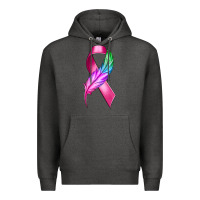 Charcoal Heather Breast Cancer Ribbon with Feather Premium Hoodie - texasbilliewilder