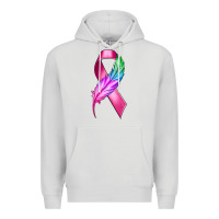 Dove Grey Breast Cancer Ribbon with Feather Premium Hoodie - texasbilliewilder