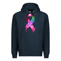 Navy Breast Cancer Ribbon with Feather Premium Hoodie - texasbilliewilder