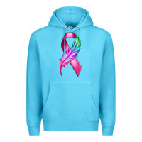 Ocean Blue Breast Cancer Ribbon with Feather Premium Hoodie - texasbilliewilder