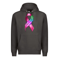 Smoke Breast Cancer Ribbon with Feather Premium Hoodie - texasbilliewilder