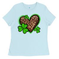 Baby Blue st patricks day leopard heart with shamrocks Ladies Tee - Artiststas