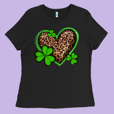 St Patricks Day Leopard Heart With Shamrocks Ladies Tee Designed By Artiststas