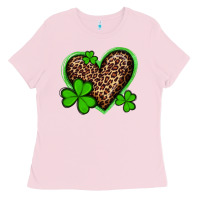 Bubblegum Pink st patricks day leopard heart with shamrocks Ladies Tee - Artiststas