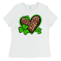 White st patricks day leopard heart with shamrocks Ladies Tee - Artiststas