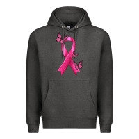 Charcoal Heather Breast Cancer Ribbon with Butterfly Premium Hoodie - texasbilliewilder