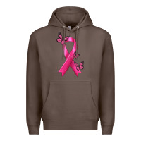 Coffee Breast Cancer Ribbon with Butterfly Premium Hoodie - texasbilliewilder