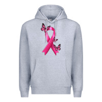 Heather Grey Breast Cancer Ribbon with Butterfly Premium Hoodie - texasbilliewilder