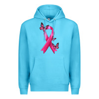 Ocean Blue Breast Cancer Ribbon with Butterfly Premium Hoodie - texasbilliewilder