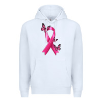 White Breast Cancer Ribbon with Butterfly Premium Hoodie - texasbilliewilder